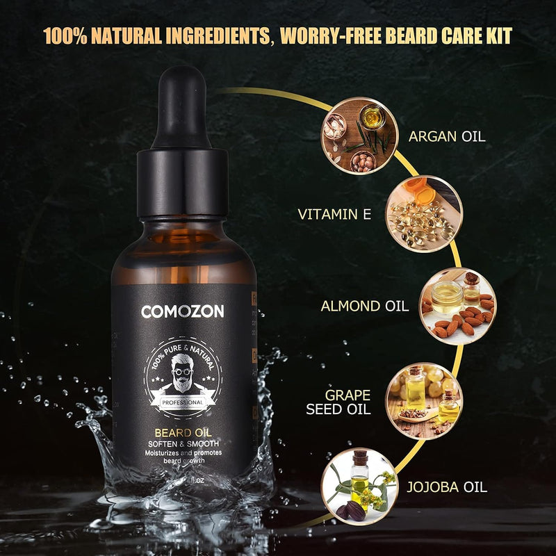 [Australia] - Beard Roller, Beard Care Set with Beard Roller Beard Growth Agent Men Comozon Beard Roller Beard Growth Kit with Beard Shampoo Beard Oil Beard Balm Razor Beard Brush Beard Comb Beard Scissors 12-in-1 