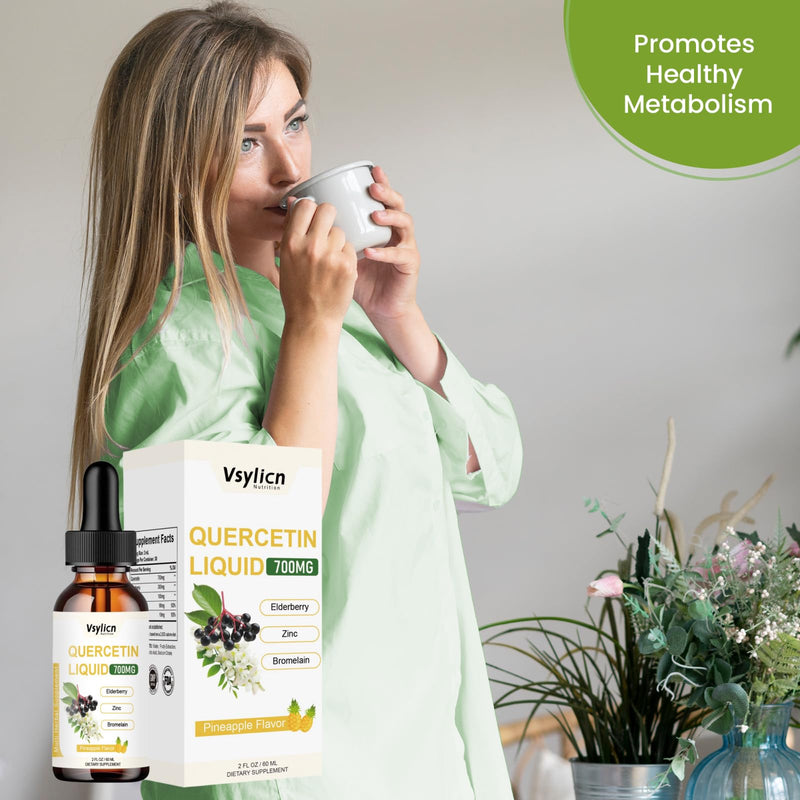 700mg Quercetin Liquid Drops - Quercetin Bromelain Supplements - 5 in 1 with Bromelain Elderberry Vitamin - 4X Stronger Than Pills & Capsules - Immunity Health Respiratory Health Skin Care - 60ml