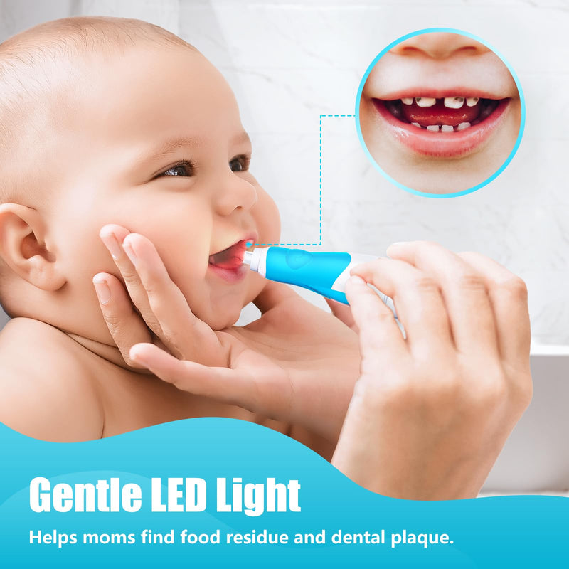 [Australia] - Toddler Electric Toothbrush Kids Age 1-2-3 Years Old, Infants & Baby Electric Toothbrush with Finger Tooth Brush, Cute Cover, LED Light, 2 Minutes Timer, 4 Brush Heads, Suction Cup (Blue Astronaut) Blue Astronaut 1 Count (Pack of 1) 