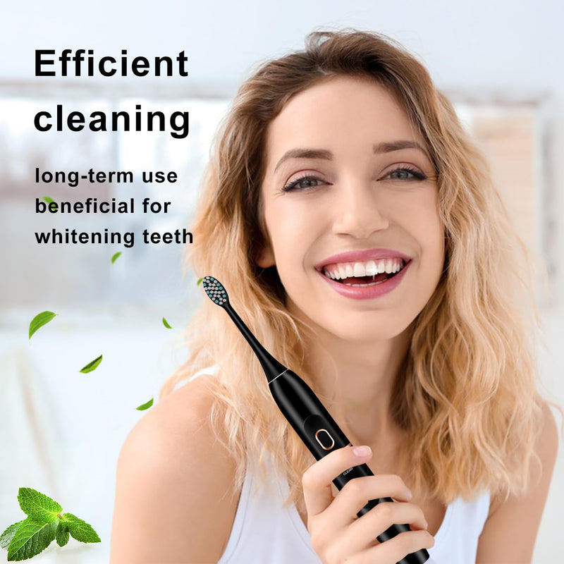 [Australia] - Electric Toothbrush Set, Comes with 8 Brush Heads & Travel Case,4 Modes with 2 Minutes Built in Smart Timer, One Charge for 60 Days, 42000 VPM Motor (Black) Black 