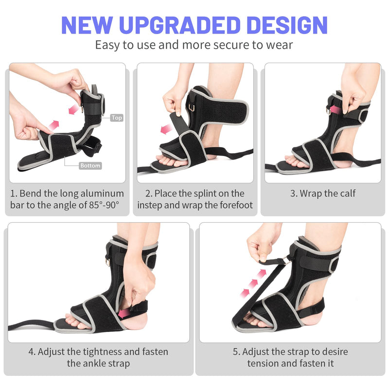 Plantar Fasciitis Night Splint: Upgraded Plantar Fasciitis Brace for Women Men Plantar Fasciitis Relief Achilles Tendonitis Foot Drop Heel Spur Pain Black Black-1pack