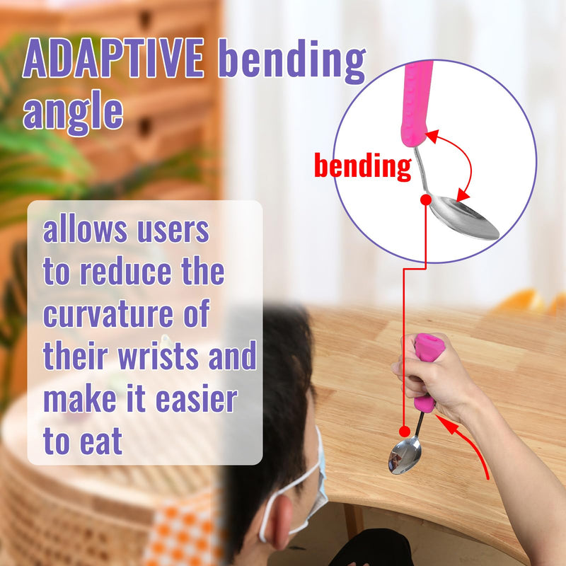 [Australia] - Adaptive Weighted Utensils Set – Spoon and Fork for Hand Tremors, Parkinson’s, Elderly, and Arthritis – Adaptive Eating Utensils for Weak Grip and Limited Mobility Right Hand - 1 Set Pink Front Tilted Spoon and Fork 