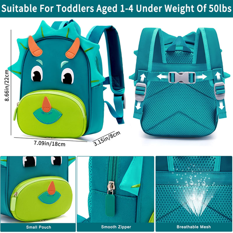 Accmor Toddler Harness Backpack Leash, Cute Dinosaur kid Backpacks with Anti Lost Wrist Link, Child Backpack with Leash for Baby Boys Girls, Mini Toddler Back Pack Tether for Outdoor Walking (Blue) Aquamarine/Triceratops