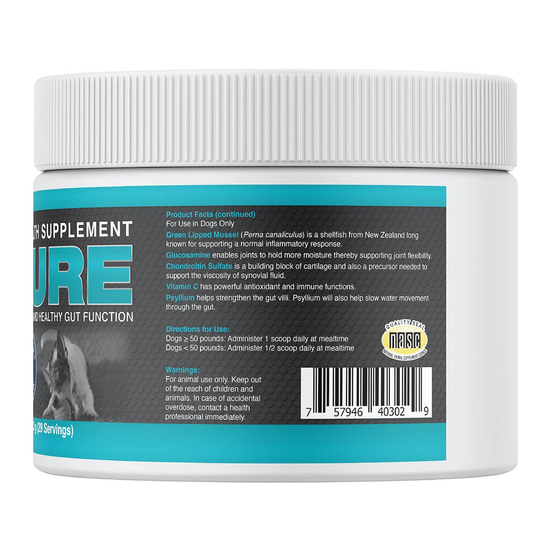Annamaet Endure – Hip & Joint Powder Supplement for Dogs – with Glucosamine, Chondroitin and Green Lipped Mussel for Joint Support and Psyllium for Gut Health - 200 g - PawsPlanet Australia