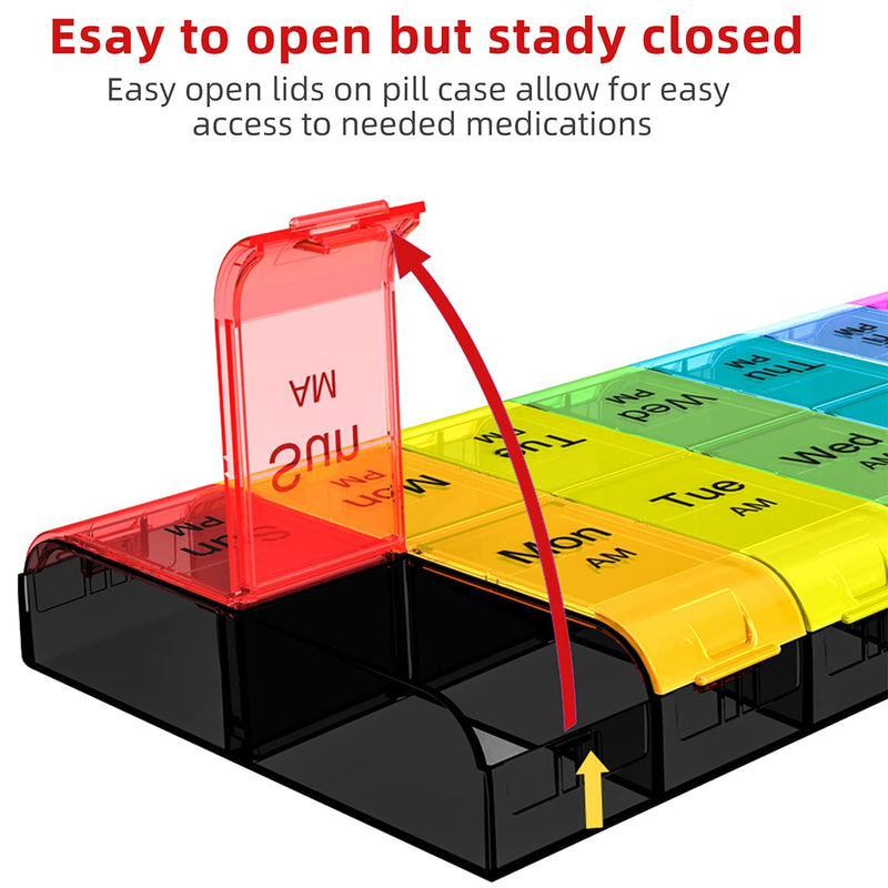 [Australia] - Extra Large Pill Organizer 2 Times a Day, Weekly XL AM PM Pill Case, 7 Day Pill Box Twice a Day, Oversized Daily Medicine Organizer for Vitamins, Big Pill Container, Medication Dispenser (Rainbow) Rainbow 
