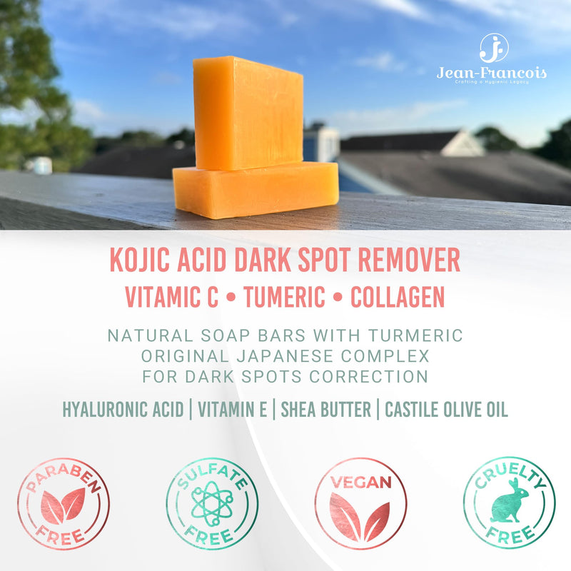 Jean-Francois Kojic Acid Dark Spot Remover Soap Bars with Vitamin C, Collagen, Turmeric - Original Japanese Complex with Hyaluronic Acid, Vitamin C, Vitamin E, Shea Butter, Castile Olive Oil (2 Pack)