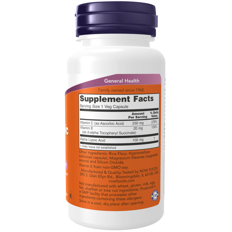 NOW Foods Supplements, Alpha Lipoic Acid 100 mg with Vitamins C & E, Free Radical Scavenger*, 60 Veg Capsules 60 Count (Pack of 1)