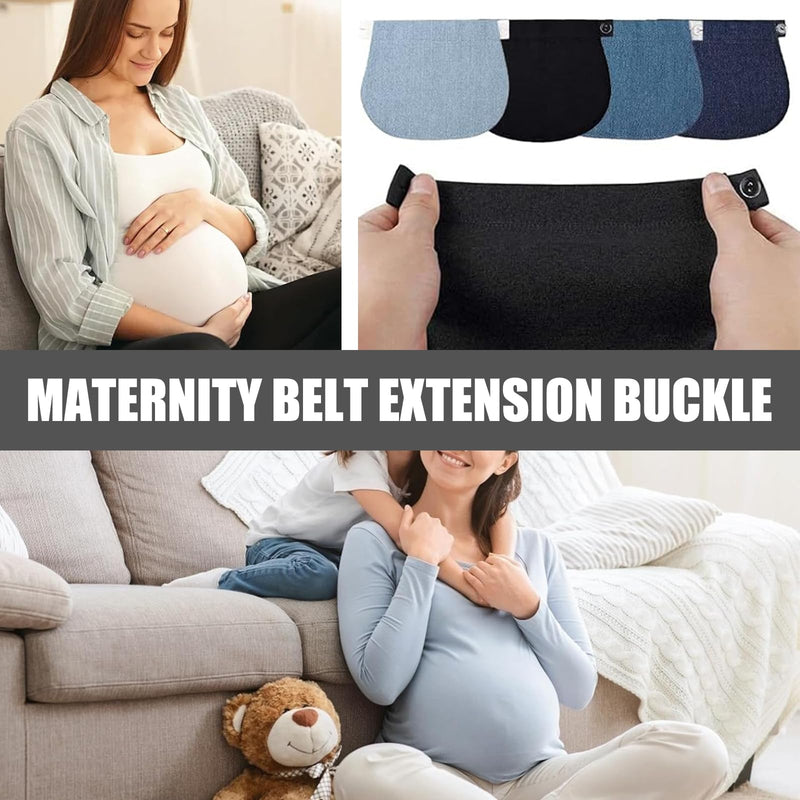 [Australia] - Pack of 4 Trousers Extensions Pregnancy Trousers Waistband Extension Trousers Extension for Pregnant Women Trousers Button Extension with 2 Elastic Waist Extensions (Black, Blue, Light Blue, Dark Blue) 
