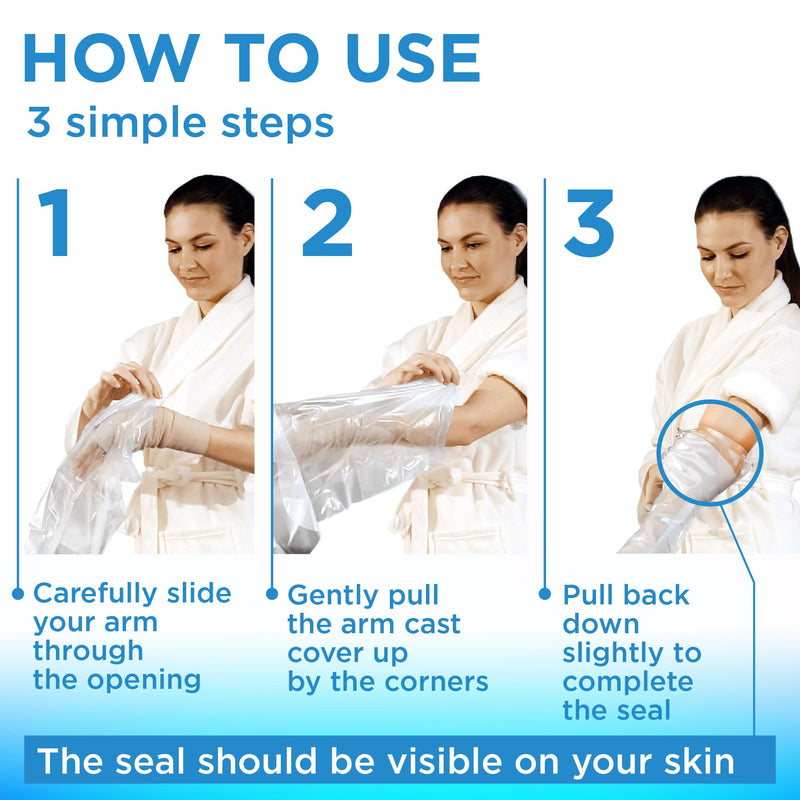 [Australia] - Mighty-X 100% Waterproof Cast Covers for Shower Arm Adult - [Watertight Seal] - 3pk Reusable Cast Protectors - Half Arm Cast Bags for Shower Arm 