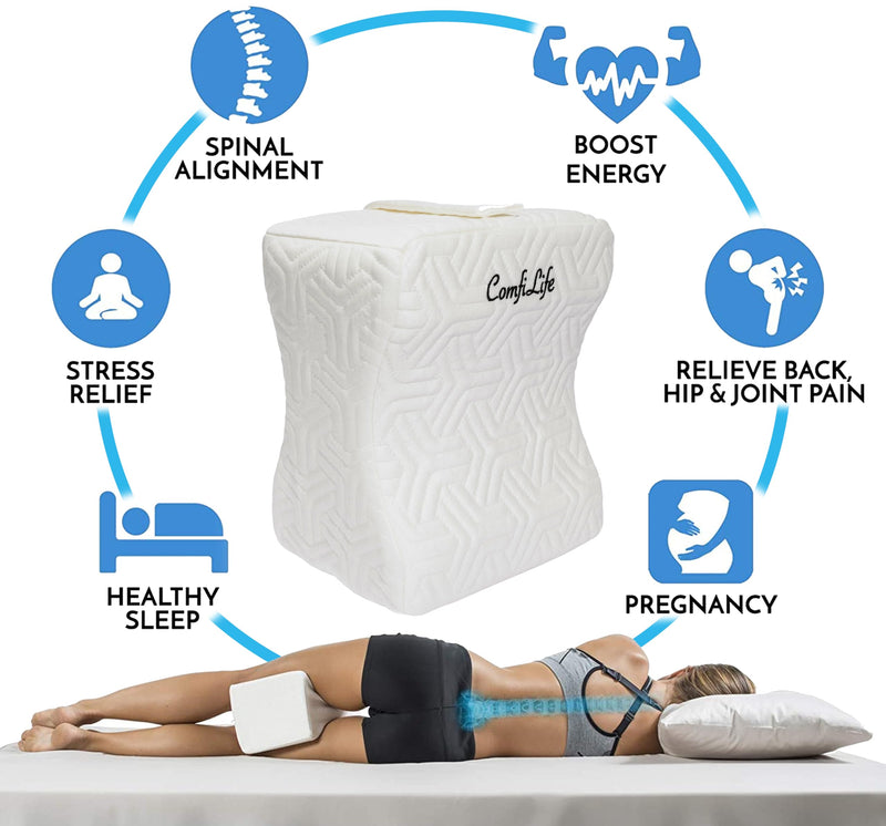 [Australia] - ComfiLife Knee Pillow for Side Sleepers – Cooling Leg Pillow for Side Sleeping – Knee Pillow with Strap for Hip Pain, Back Pain, Sciatica Pain Relief – Memory Foam Hip Pillow Contour Design 