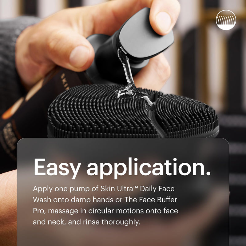 MANSCAPED® Face Buffer & Skin Ultra™ Face Wash – Men's Silicone Facial Scrubber & Exfoliating Facial Cleanser with Ceramides & AHA Complex for Deep Cleansing, Hydrated, Smooth Skin