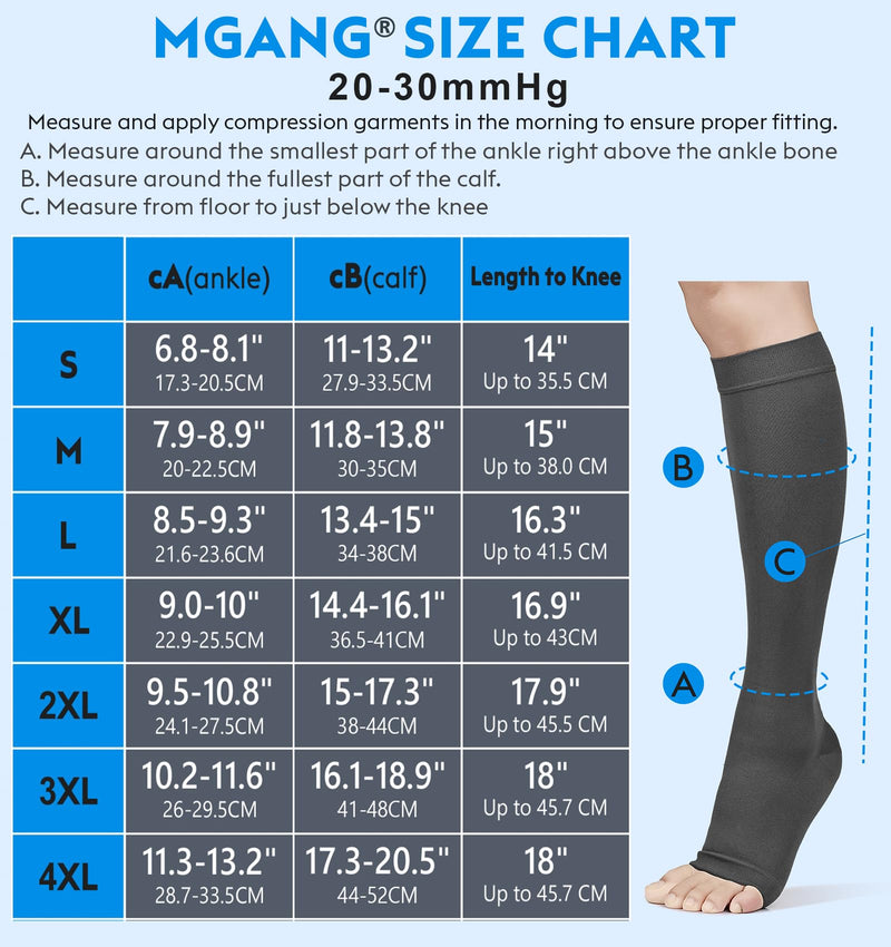 [Australia] - MGANG® 20-30 mmHg Compression Stockings for Men and Women, 2 Pairs Medical Compression Socks, Knee High Length, Open Toe, Opaque, Support Hose for Varicose Veins, Oedema, Swelling, Black XX-Large 1 Pair Black + 1 Pair Black 