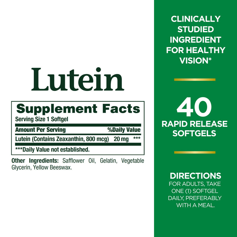 [Australia] - Nature's Bounty Lutein Pills, Eye Health Supplements and Vitamins, Support Vision Health, 20 mg, 40 Softgels 20mg 40 Count (Pack of 1) 