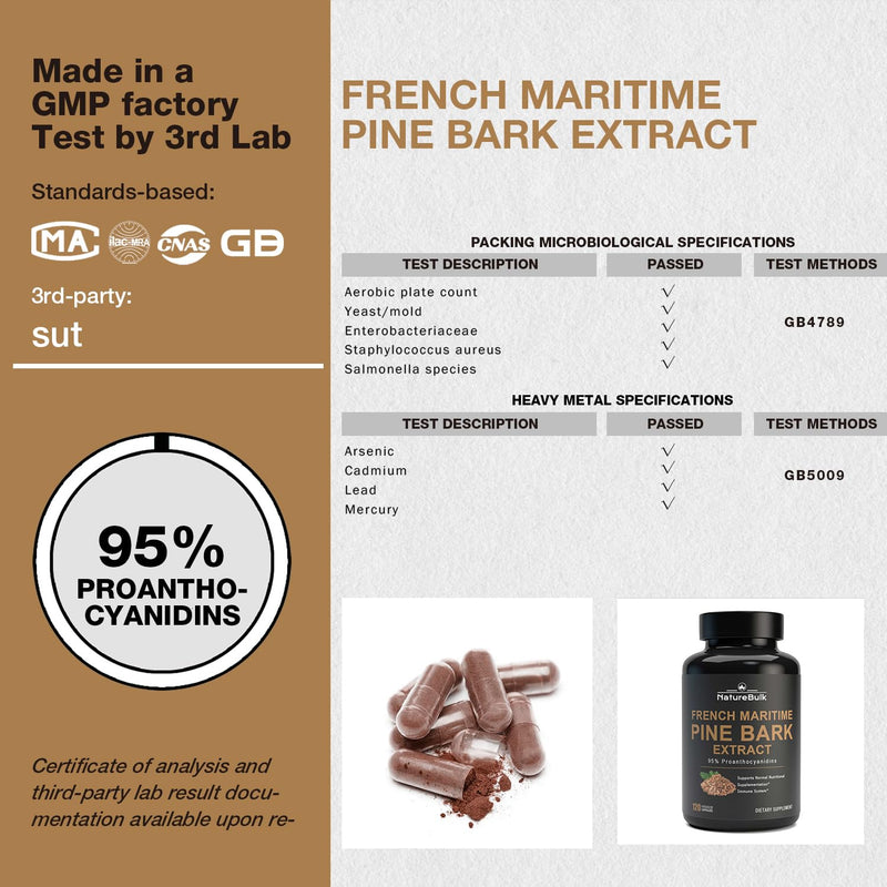 [Australia] - French Maritime Pine Bark Extract 400 mg, 95% Proanthocyanidins - Standardized 30X Extract, 120 Vegan Capsules 