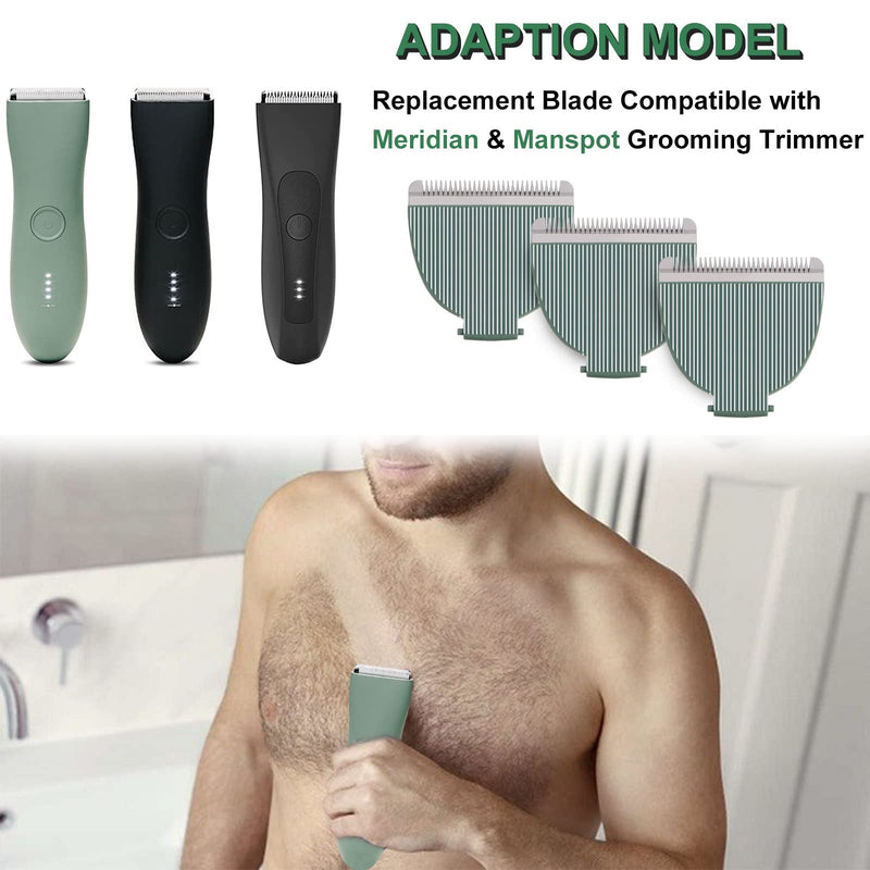 [Australia] - 3 Pack Replacement Blades Compatible with Meridian Trimmer, Hygienic Ceramic Replacement Blades Compatible with Meridian Body Trimmer (Onyx & Sage), Green 