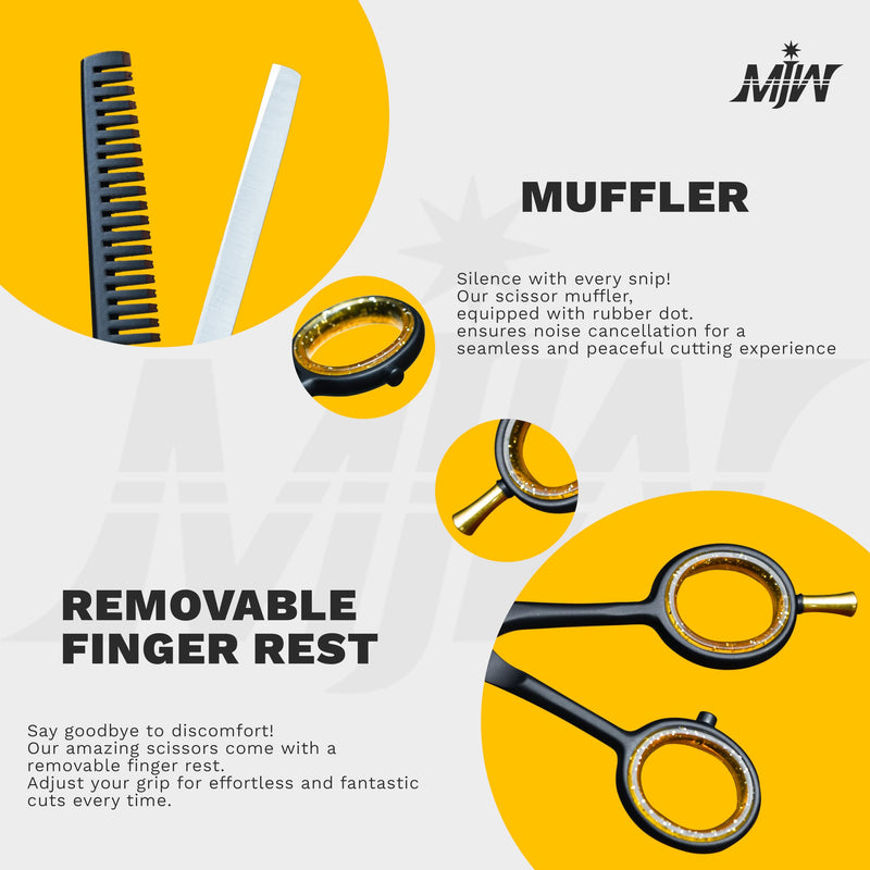 [Australia] - MJW Hair Thinning Scissors - Stainless Steel Hair Cutting Scissors, Professional Hairdressing Blending Scissors, Ideal Texturing and Layering Scissors for Men and Women (Black, Thinning) Black Thinning 