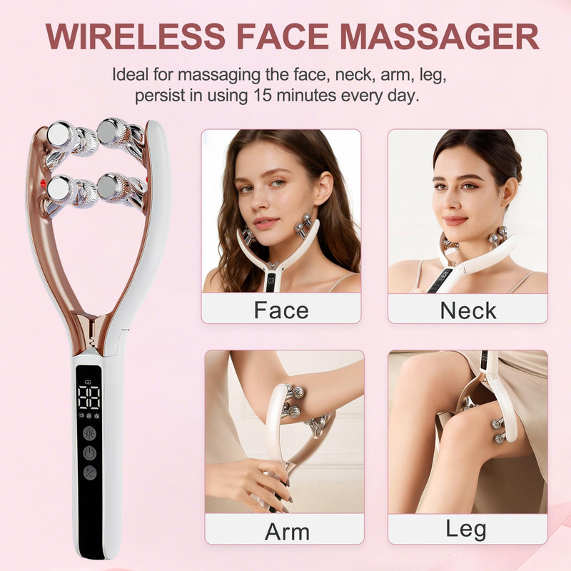 Wireless Facial Massager, 3D Roller Electric Facial Roller, Rechargeable V-Shape Sculpting & Puffiness Relief Tool, Face Roller Lymphatic Drainage for Home & Travel Use (Roller)