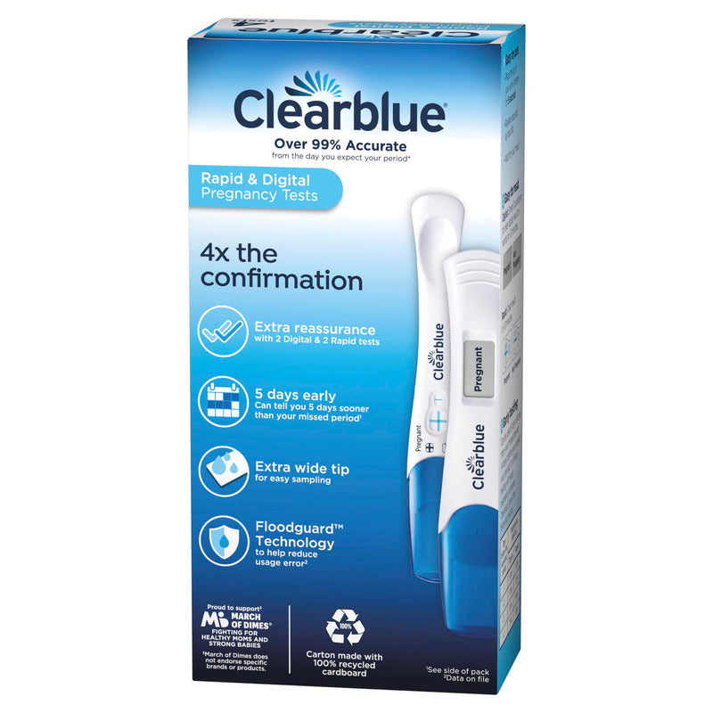 Clearblue Pregnancy Test Combo Pack, 4ct - Digital with Smart Countdown & Rapid Detection - Value Pack 4 Count (Pack of 1) Combo 4