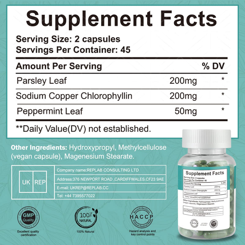 Chlorophyll Capsules - 90 Vegan Capsules，Body Deodorizing Supplement for Women & Men， for Detox, Digestion, Gut Health, Skin Support, and Oily Skin - Natural Energy Booster