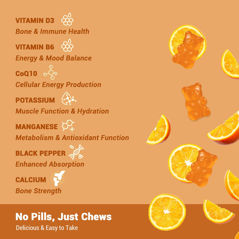 Magnesium Glycinate Gummies 600mg | Advanced Complex with Elemental Magnesium, Calcium 500mg, Vitamin D3, CoQ10 & Black Pepper | 60 Gummies – 30 Day Supply | Supports Muscle, Bone & Relaxation