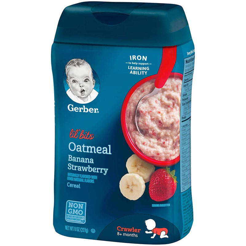 Gerber Lil' Bits Baby Cereal, Oatmeal Banana Strawberry, 8 Ounce (8 oz (Pack of 2))