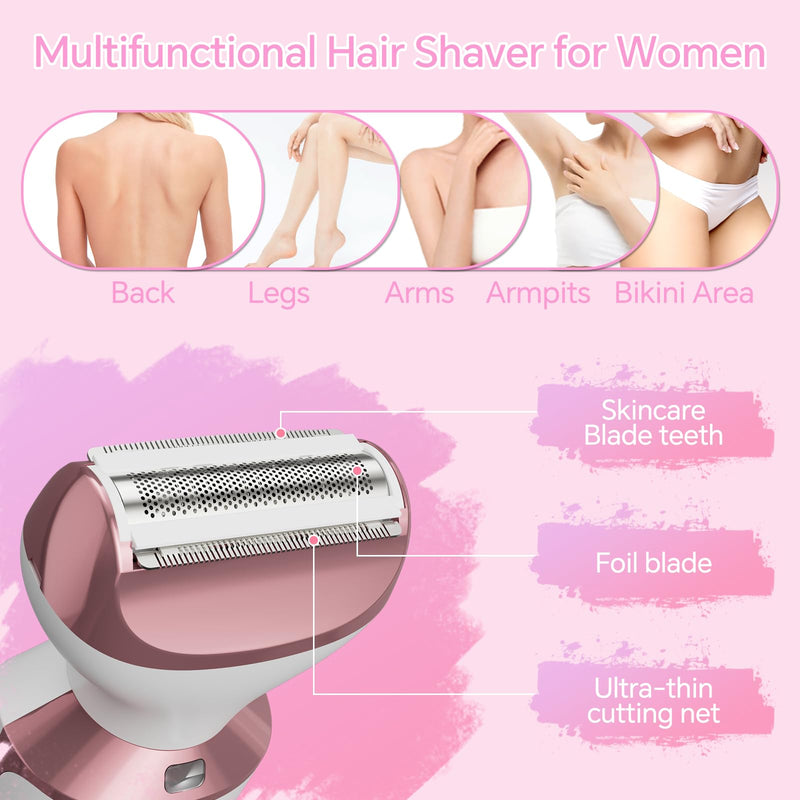 [Australia] - Electric Razor for Women, 4-in-1 Bikini Trimmer & Body Shaver for Face, Legs, Underarms, Pubic Hair, Rechargeable Wet/Dry Painless Hair Removal with LED Light & Travel Lock 