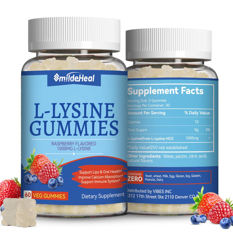[Australia] - 2 Pack L-Lysine 1000mg Gummies, Chewable Lysine Supplement for Adults, Immune Support, Collagen Formation Support, Non-GMO, Vegan, Gluten Free - 120 Counts 