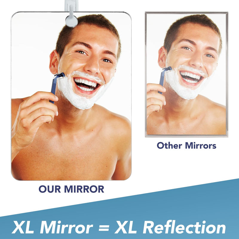 [Australia] - Shave Well XL Anti-Fog Shaving Mirror | X-Large Fogless Hanging Bathroom Shower Mirror with Handheld Option for Men and Women | Includes Long-Lasting Removable Adhesive Hook for Wall 11.6"L x 7.1"W 