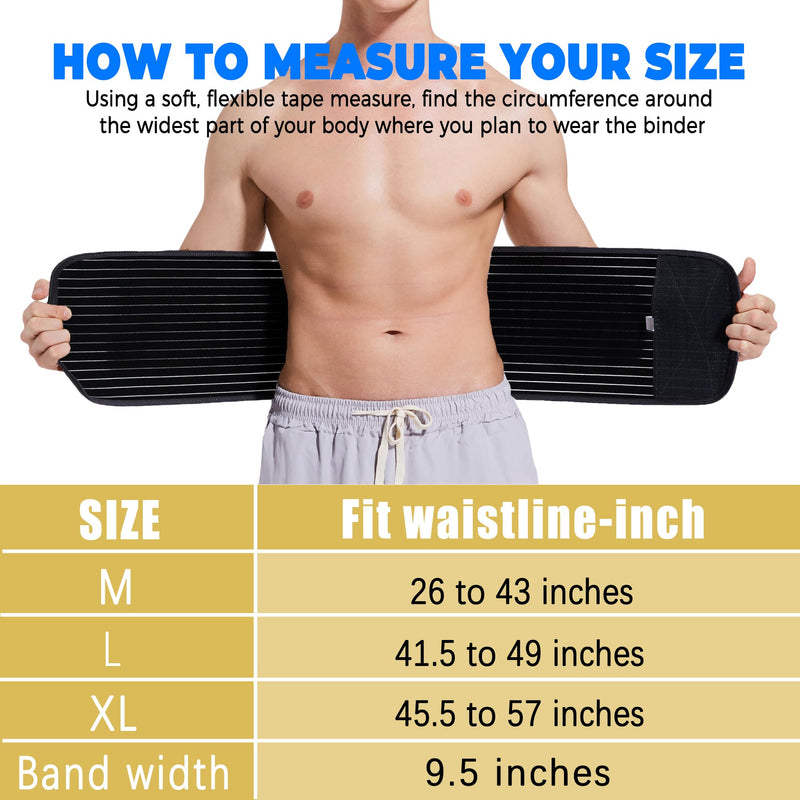 Funcy Men's Adjustable Abdominal Binder – Post-Surgery Recovery Belt, Hernia Support, and Core Stability Wrap (Black, Medium) Black