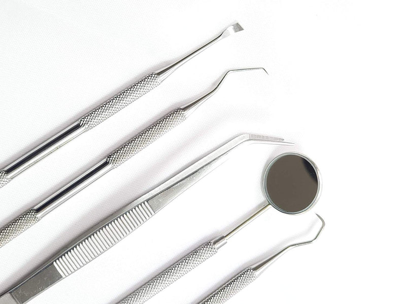 [Australia] - Dental Hygiene set of 5-Stainless Steel Tarter Scraper/Scaling Remover, Dental Toothpick, Mouth Mirror Scaler Tweezer For Calculus &Tartar Removal-Dentists Set is Ideal for Personal Use & Pet Friendly 