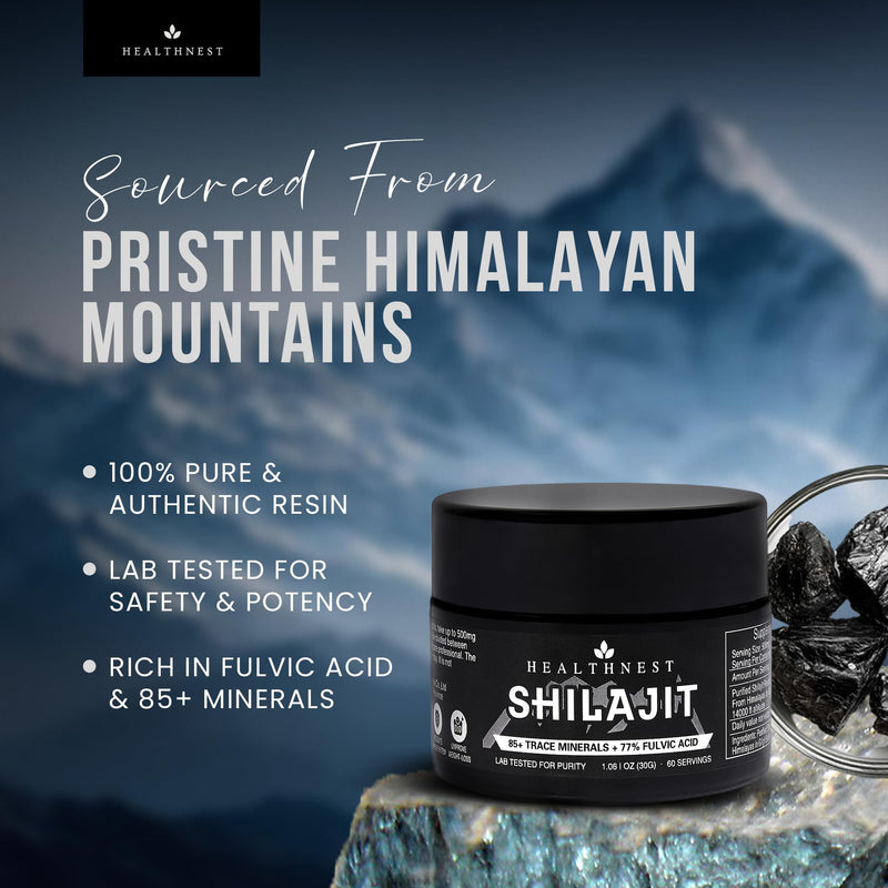 Shilajit Resin | 30g Himalayan Dietary Supplement | 85+ Trace Minerals & 77% Fulvic Acid | Vegan | Lab Tested for Purity | Natural Pure Form | 60 Servings