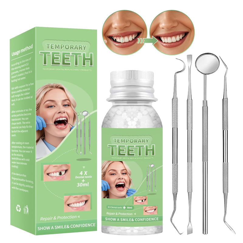 Tooth Repair Kit, Moldable Tooth Filling Repair Kit, Fake Teeth DIY at Home, Fixing Missing & Broken Tooth Replacements, with 4 Dental Tools-C01
