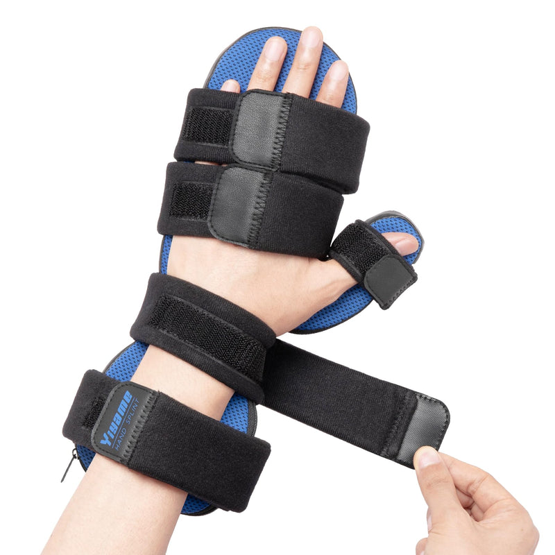 Resting Hand Splint with Finger Support for Stroke Recovery, Carpal Tunnel & Dupuytren's Contracture - Adjustable Wrist Brace for Left or Right Hand, M Blue & Black