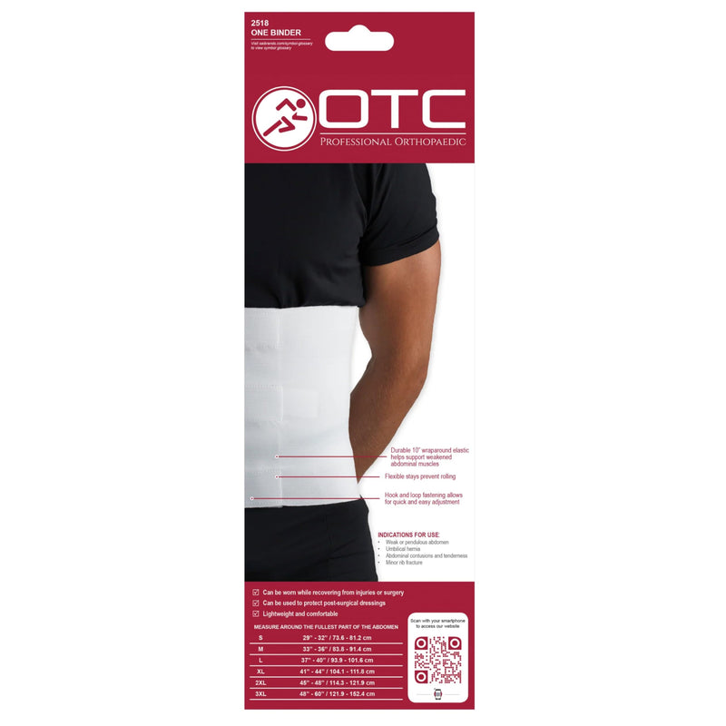 OTC Abdominal Binder, 10-Inch Chest and Rib Panel Support for Men and Women, Elastic, White, 3X-Large 3X-Large (Pack of 1)