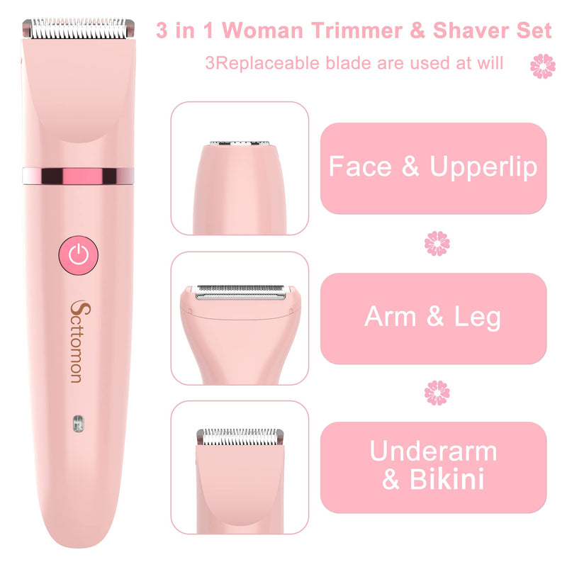 [Australia] - Electric Lady Shaver for Women - Painless Razor, Bikini Trimmer, Facial Hair Removal, Body Trimmer for Face, Legs, Underarm, Pubic - Wet and Dry Flawless 3 in 1 Pink 