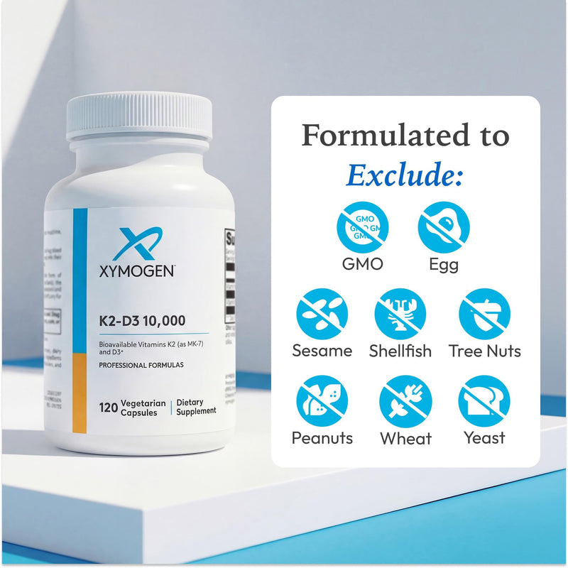 XYMOGEN K2-D3 10000, 120 Capsules | Vitamin D3 K2 Supplement for Immune, Bone, and Cardiovascular Support,* Non-GMO, Gluten-Free, Vegetarian