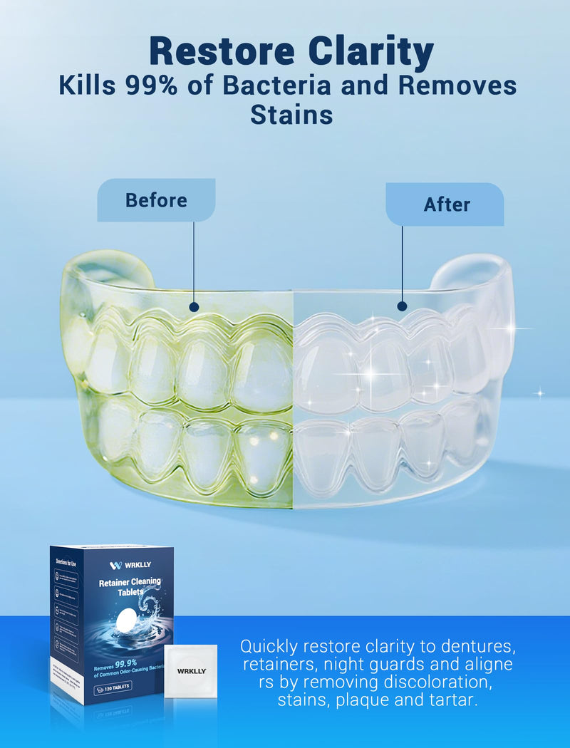 [Australia] - 120 Retainer Cleaner Tablets, Denture Cleaning Tablets for Invisalign, Dentures,Mouth Guard,and Night Guard,Remove Odors Stains and Plaque, for Ultrasonic Cleaners- Mint Flavor,4 Month Supply Blue 