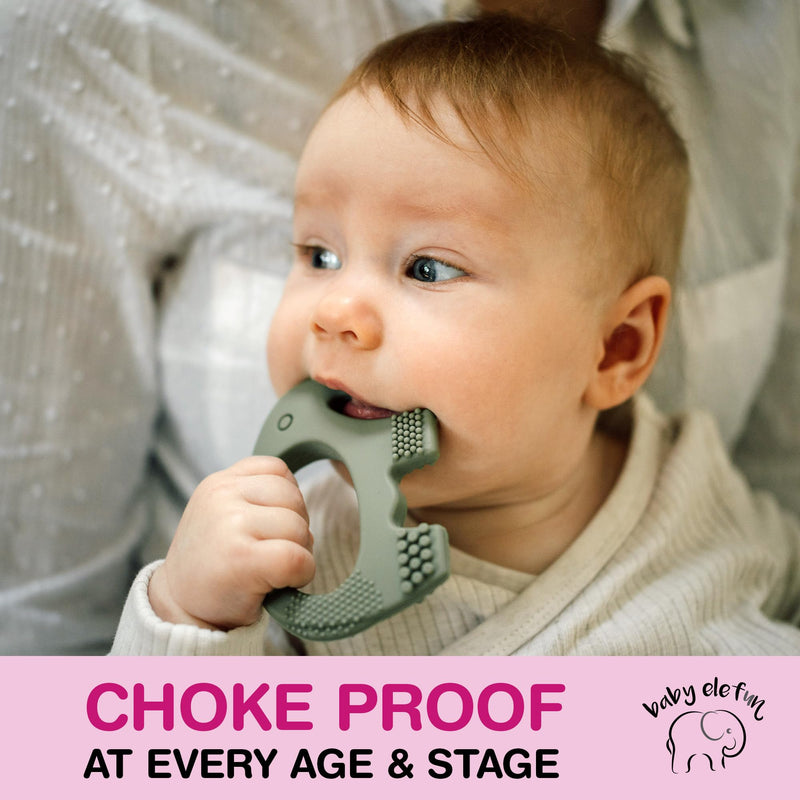 [Australia] - Teething Toys for Babies Age 0 to 6 Months - Baby Elefun 5X Pain Relief Smart Teether - Zero Developmental Delay Silicone Baby Teething Toy Ring - Cute Infant Shower Gift Chew Toy for Babies 0-6 –úonths 0-6 Olive 
