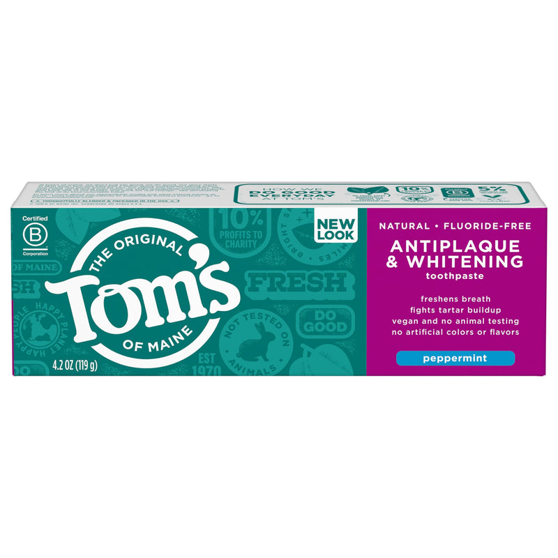 [Australia] - Tom's of Maine Fluoride-Free Antiplaque & Whitening Natural Toothpaste, Peppermint, 4.2 oz. 3-Pack (Packaging May Vary) 4.2 Ounce (Pack of 3) 