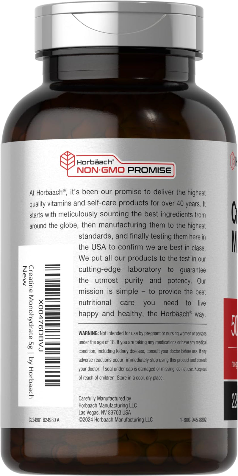 [Australia] - Horb√§ach Creatine Monohydrate | 5g | 225 Capsules | Non-GMO, Gluten Free Supplement 