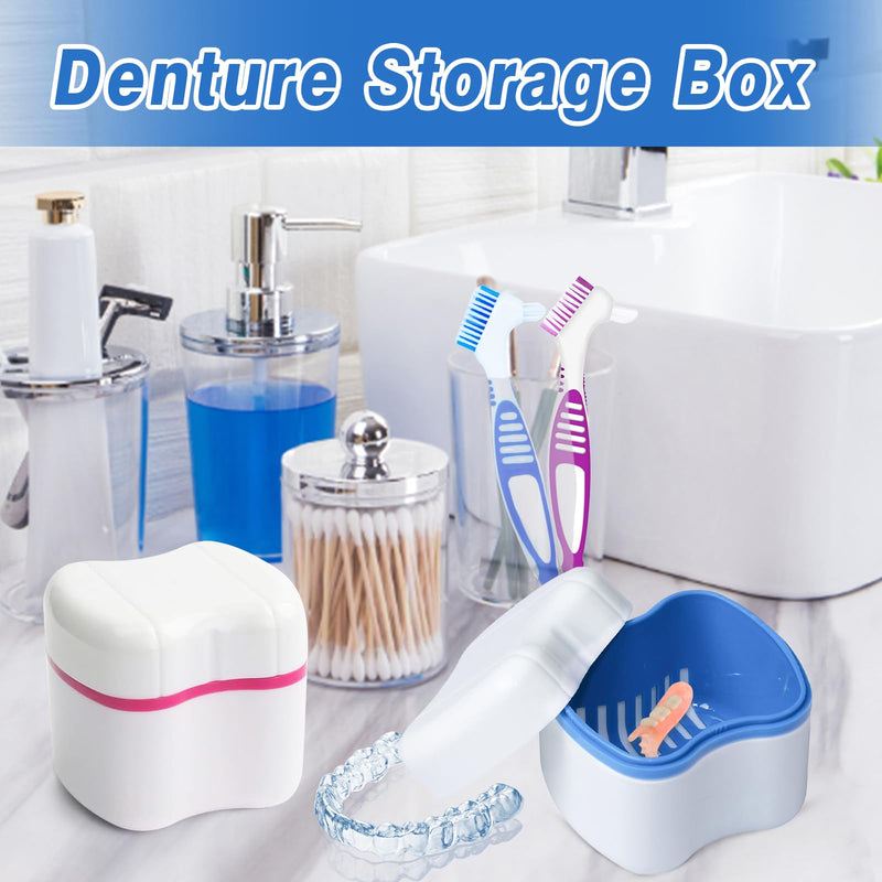[Australia] - 2 dentures box, dentures container, false teeth storage box, leak-proof denture box, bathing dentures container with basket, for false teeth storage with 2 cleaning brushes 