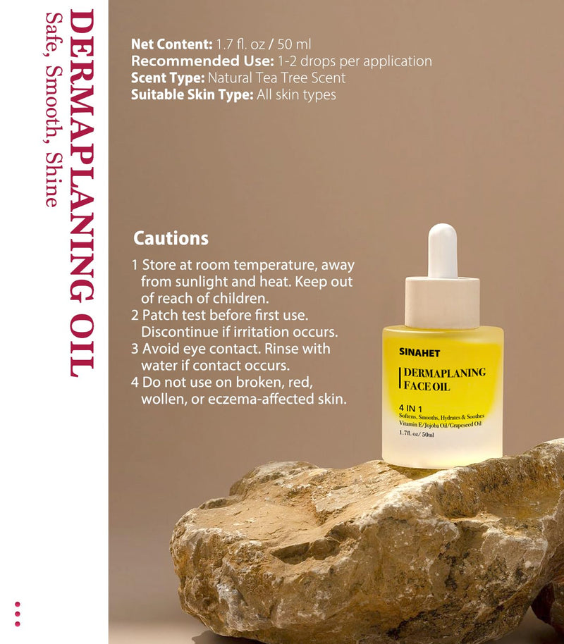 [Australia] - SINAHET Dermaplaning Oil, Natural Moisturizing Shave Oil for Face & Body Hair, Skin Soothing Oil made with essence of Jojoba, Vitamin E, Tea Tree, and Grape Seed (1.7fl. oz/50ml) 