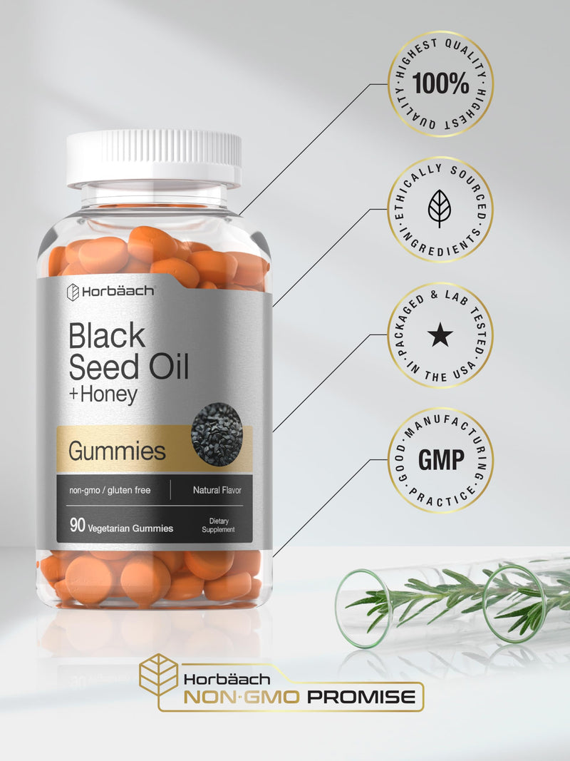 Horbäach Blackseed Oil Complex Gummies | 90 Count | Vegetarian, Non-GMO, and Gluten Free Formula | Nigella Sativa Lemon 90 Count (Pack of 1)