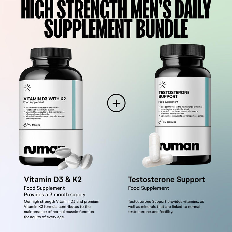 Numan Men’s Supplement Bundle | Vitamin D3 4000 IU & K2 + Testosterone Support with Zinc, Selenium & Vitamin D | Daily Nutritional Support for Men | 90 + 60 Capsules