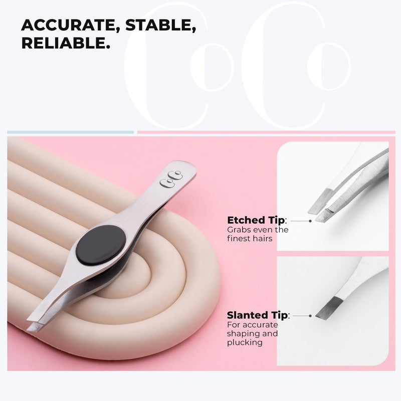 Professional Eyebrow Tweezers for Women and Men – Precision Stainless Steel Slant-Pointed Tip Tweezer for Facial Hair, Ingrown Hair, Splinter, Eyebrows & Blackhead Removal, Silver and Black 1 Silver/ Black