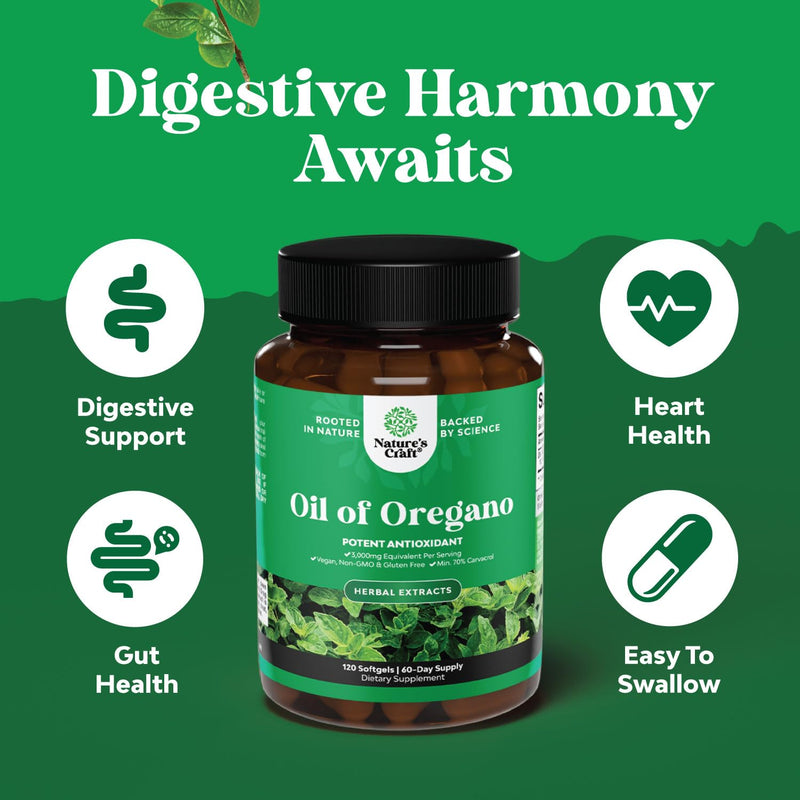 [Australia] - Vegan Wild Oregano Oil Softgels - Super Concentrated Oil of Oregano Softgels with 3000mg Herbal Equivalent and Min 70% Carvacrol for Gut Heart Detox and Immune Support - Vegan & Non-GMO (120ct) 120 Count (Pack of 1) 