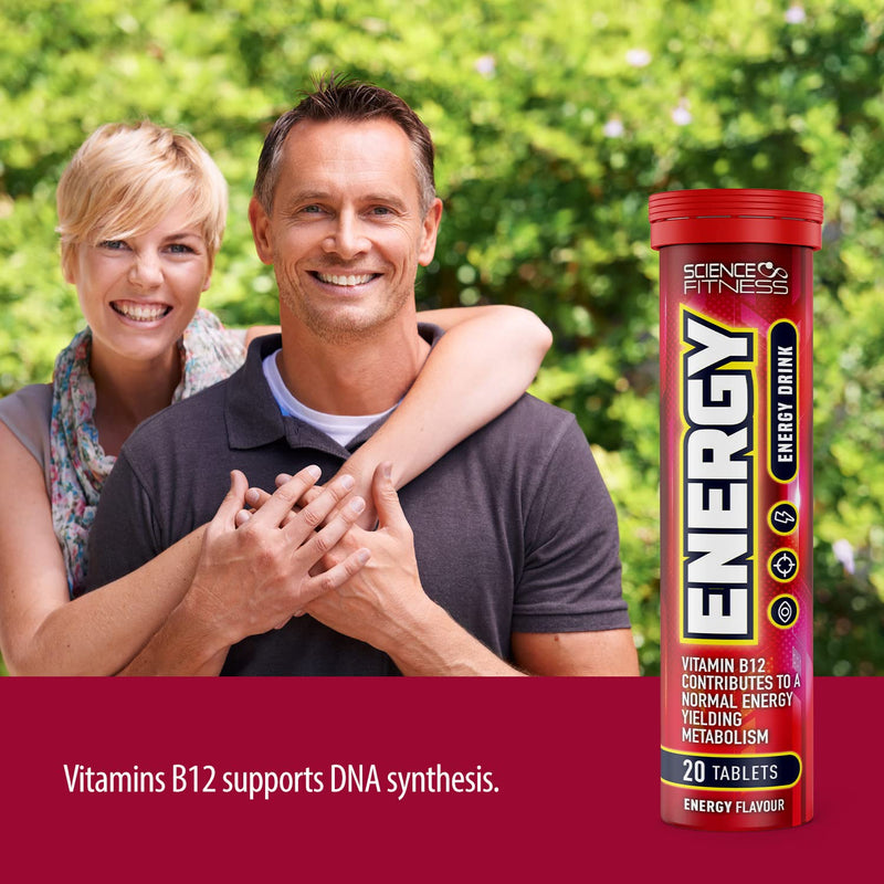 Energy Effervescent Tablets with Caffeine & Taurine by Science Fitness - for Improved Energy, Vision & Concentration - Contains Niacin, Pantothenic Acid, Vitamin B6 & B2-20 Tablets (6 Tubes) 6 Tube