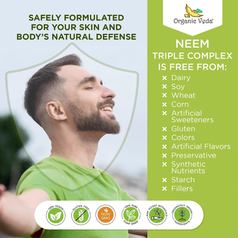 [Australia] - Organic Veda Neem Capsules with Triple Complex Neem Leaf Extract, Bark & Flower - Herbal Neem Supplement Boosts Immunity, Improves Digestion, Skin Health & Support Cleansing - 120 Count 