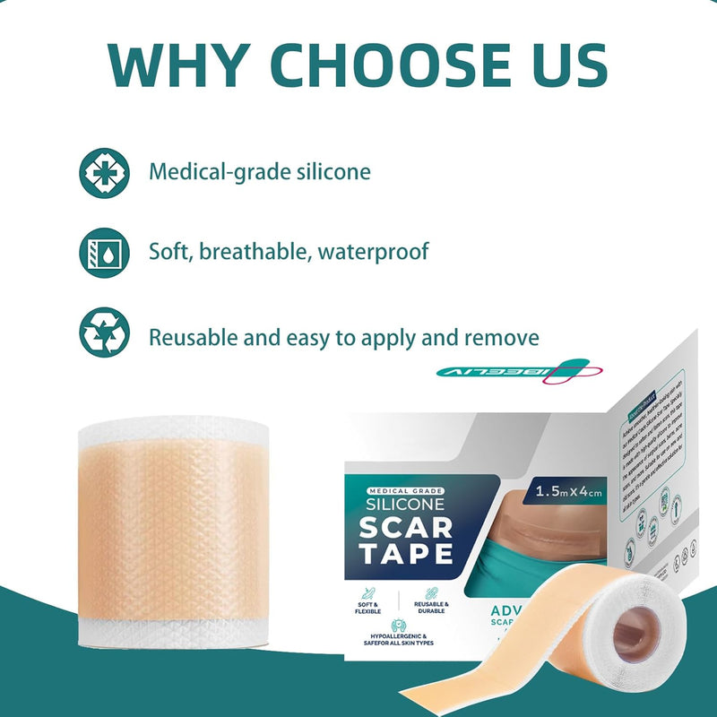 [Australia] - Silicone Scar Sheets, Silicone Scar Tape(1.6”x 60” Roll-1.5M), Silicone Scar Strips, Professional Scar Removal Sheets for Surgical Scars, Keloid, C-Section, Burn et 
