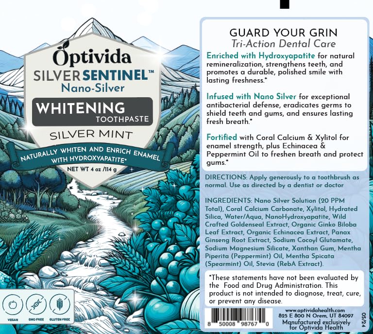 [Australia] - OPTIVIDA Fluoride Free Nano Hydroxyapatite Toothpaste with Colloidal Silver & Xylitol (4oz) to Help Protect Enamel & Cavity. Dentist Formulated Remineralizing Toothpaste for Adults & Kids Sensitivity. 